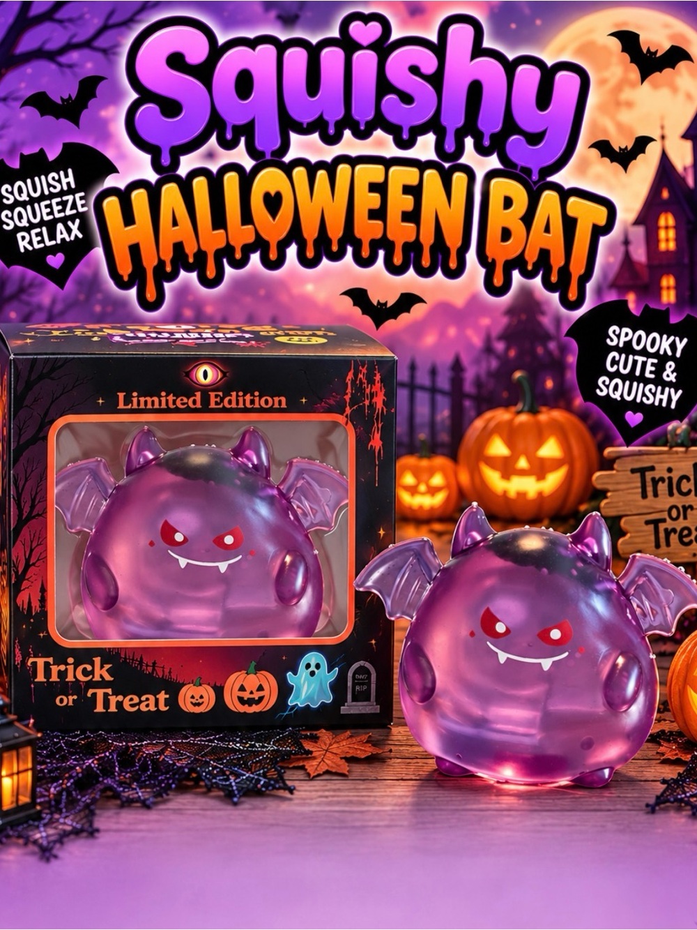 Halloween Bat Squishy - Purple